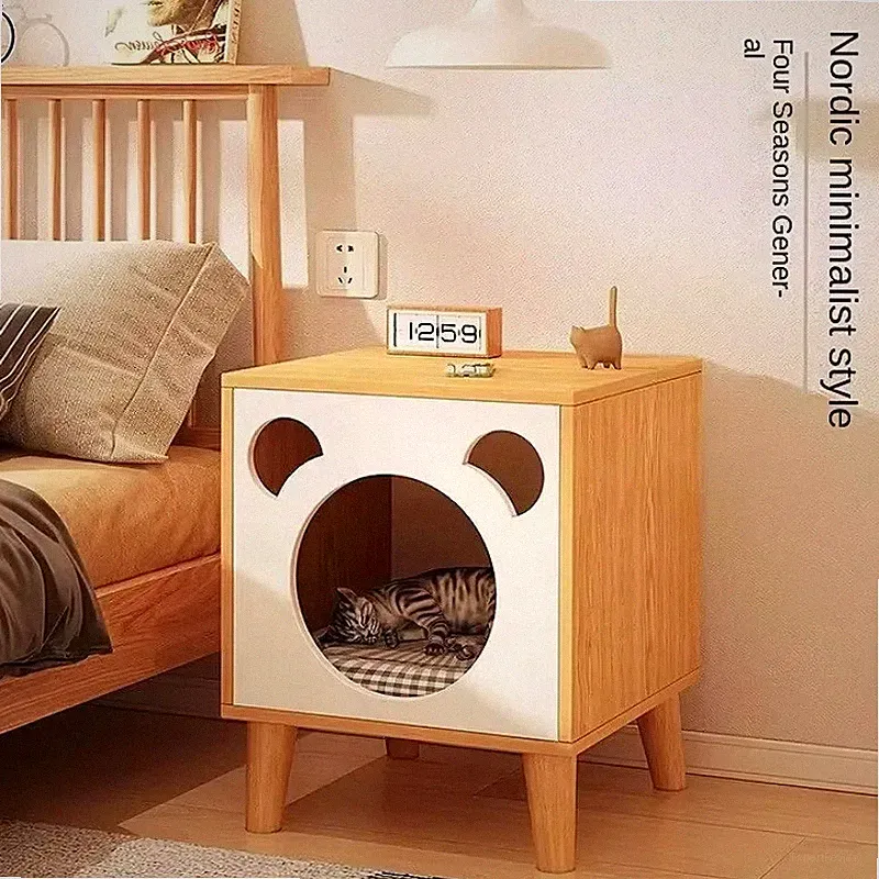 Katzen-Nachttisch Schrank Holz Möbel Haustiernest Beistelltisch Katzenbett