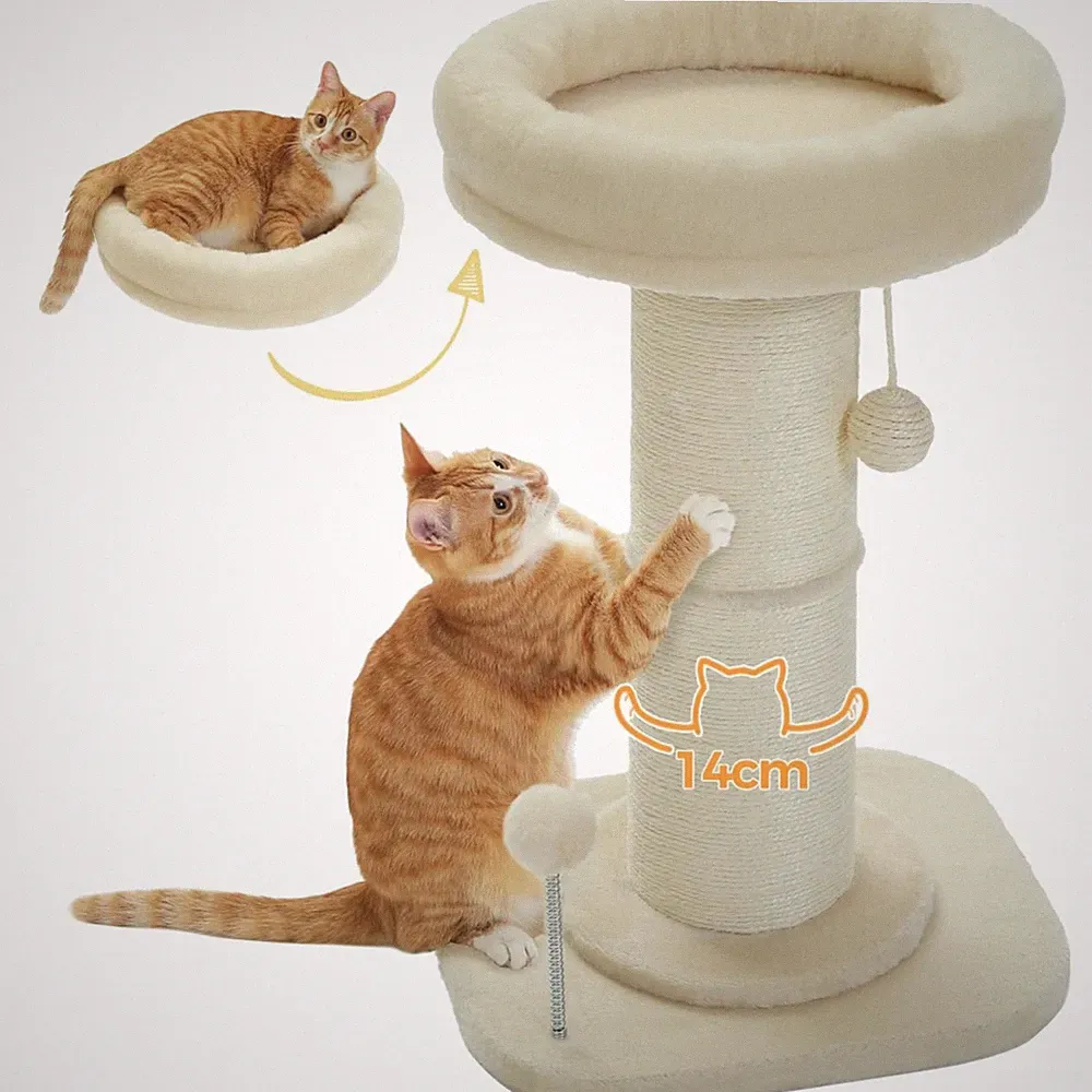 Katzenkratzbaum Kratzbaum Sisal Spielbaum beige Kratzpost mit Fluzzy Bett
