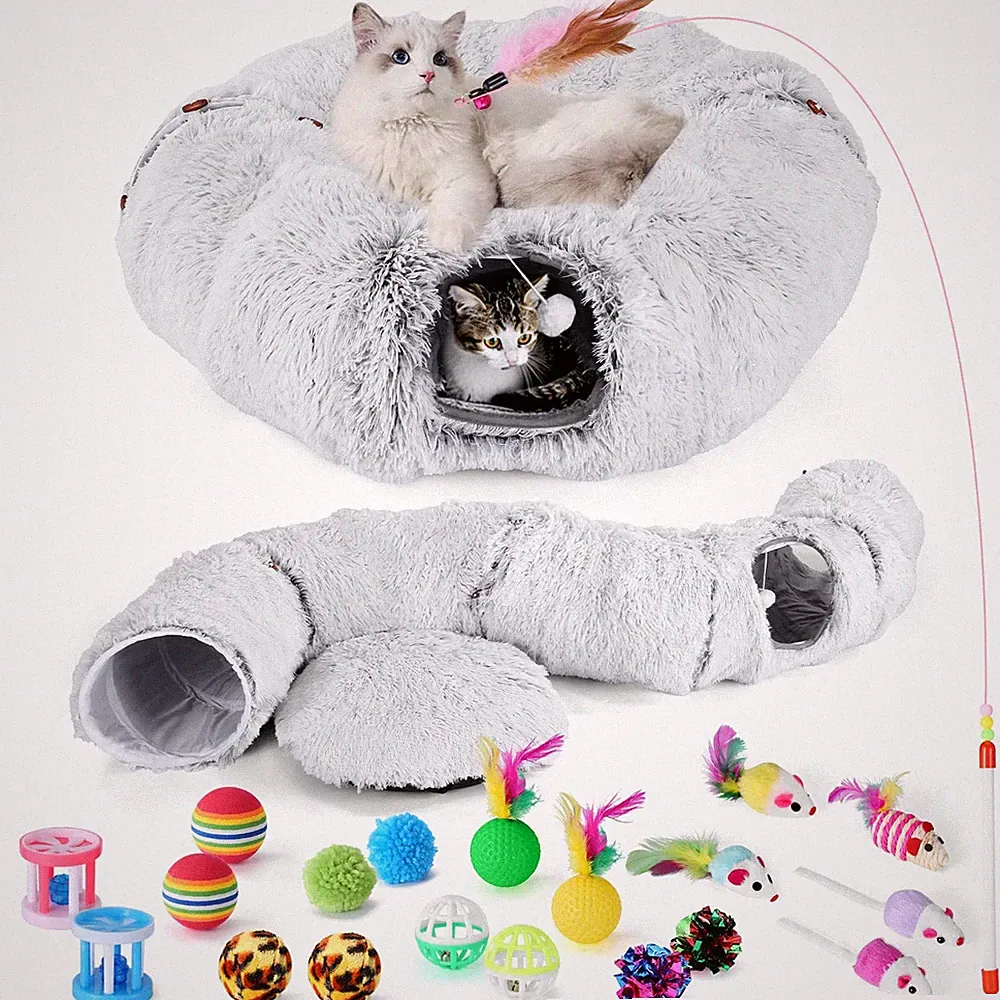 Katzentunnel große Katzenspielzeug mit Plüsch Katze Bett, Multifunktionales F...