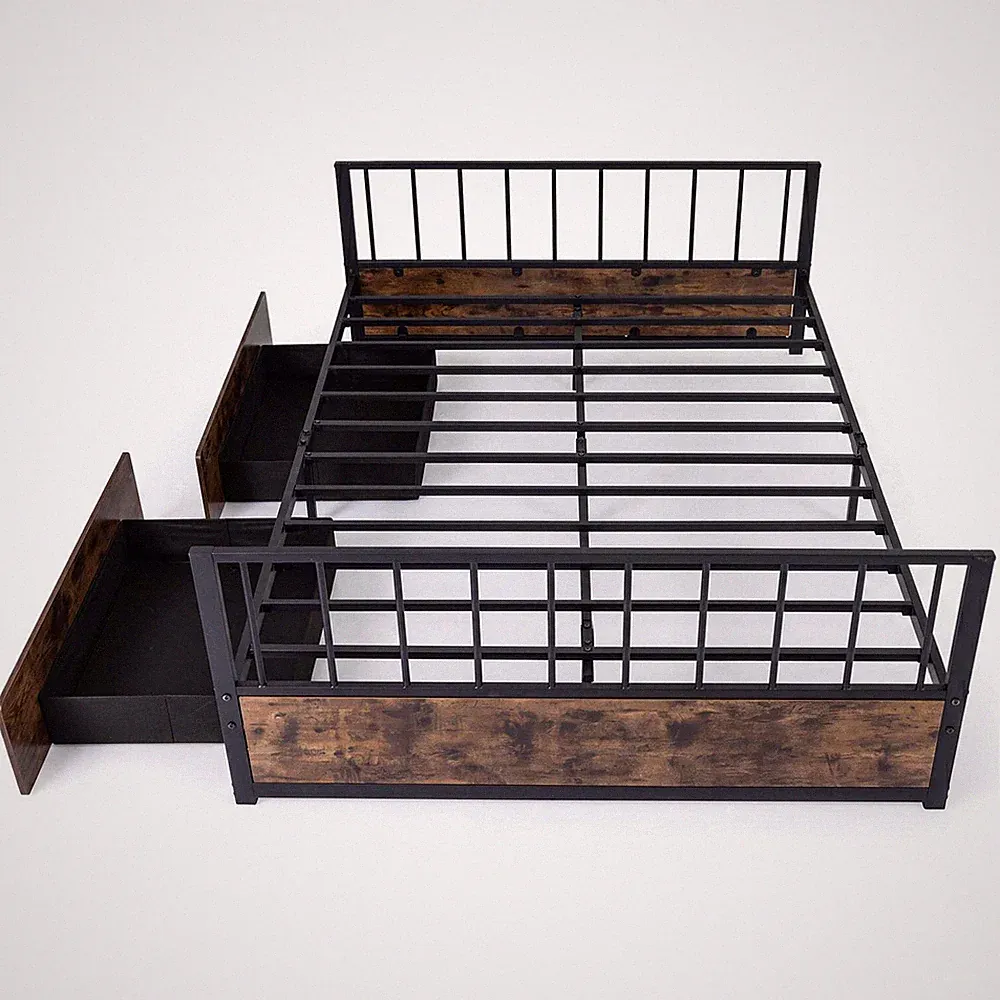 Kein Boxspringbett nötig Doppelbett Metallbettgestell mit 2 Schubladen und Kopfteil - Do