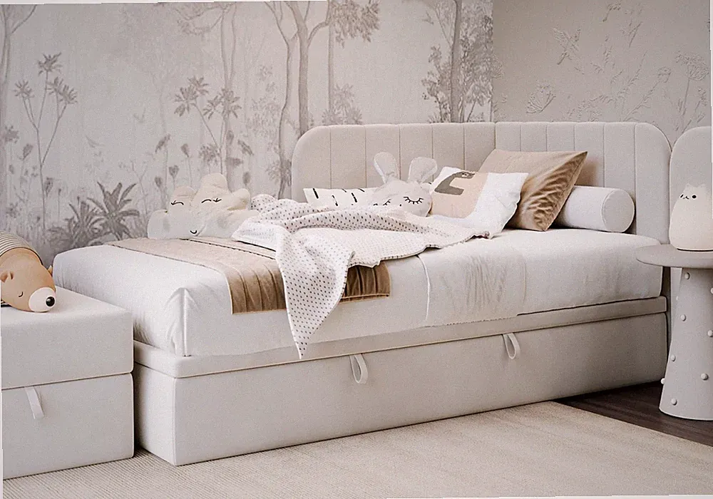 KEVIN 1R Jugendbett 80x200 cm mit Bettkasten, Eckbett, Polsterbett für Jugend