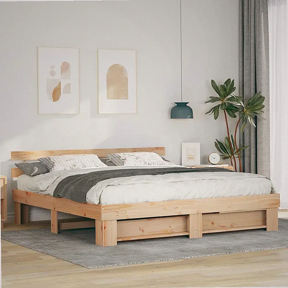 Kiefernholz-Bettrahmen 180 x 200 cm Minimalistische Haustiermöbel Leichtes tragb