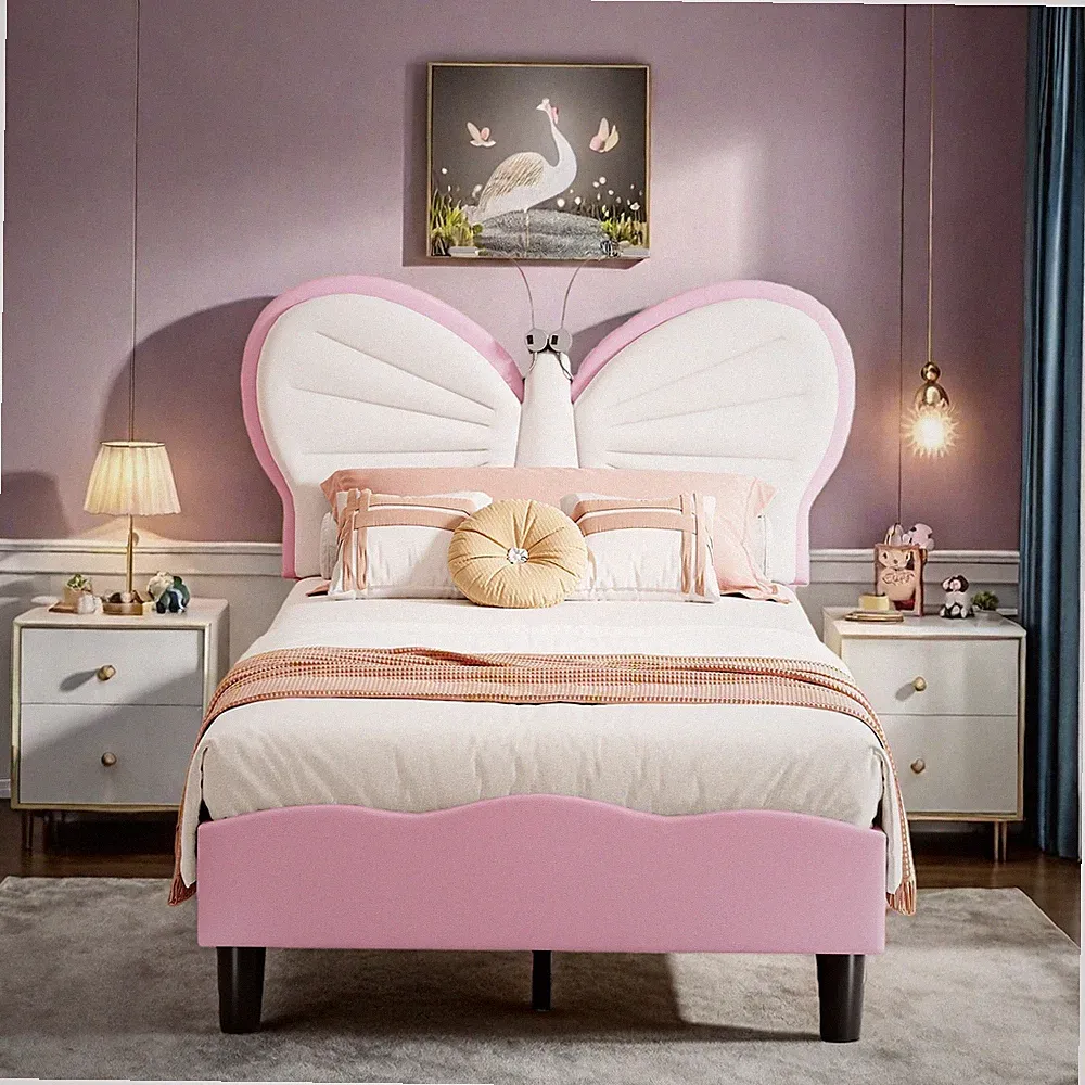 Kinder Bett 90x200cm, Polsterbett Mädchen Bett ： mit Lattenrost, Prinzessin Bett
