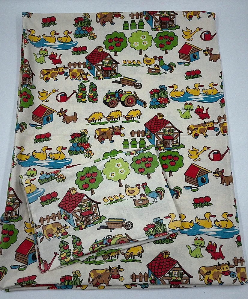 Kinder Bettwäsche Kissen & Deckenbezug bunt Bauernhof Tiere Traktor vintage