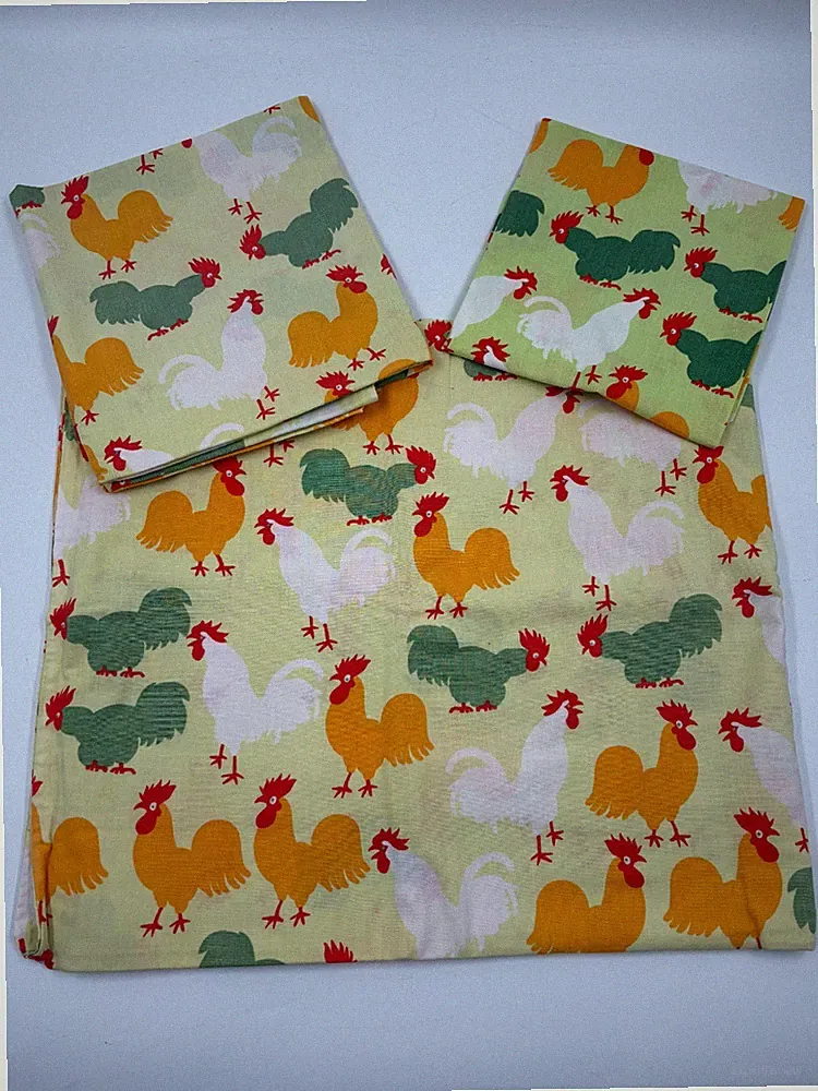 Kinder Bettwäsche Kissen & Deckenbezug bunt Hühner Hahn grün vintage