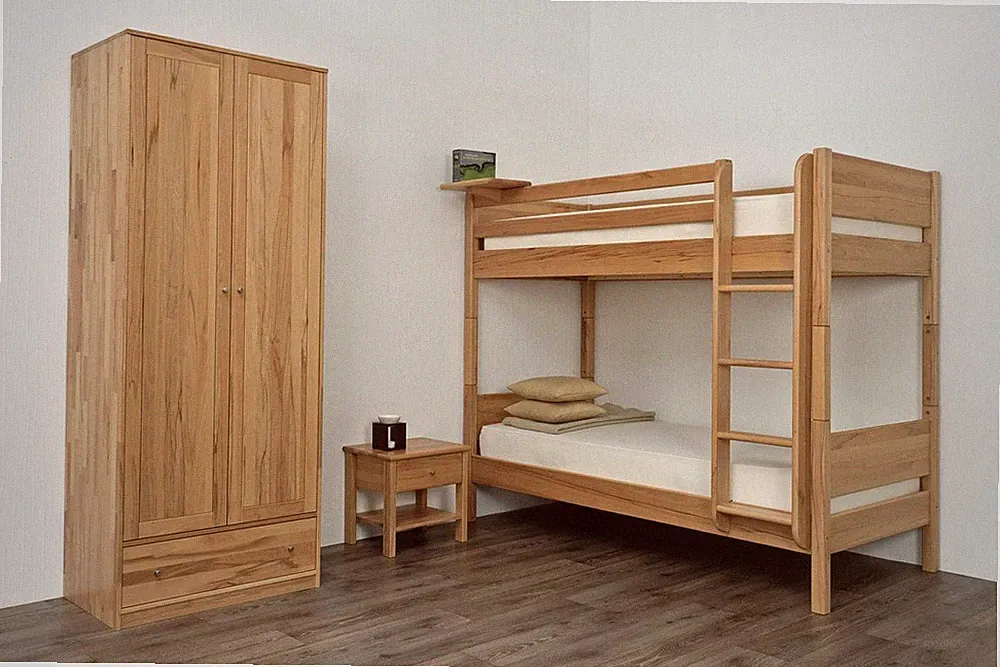 Kinder-Stockbett Castello 90x200cm Fichte Weiß lackiert mit Leiter