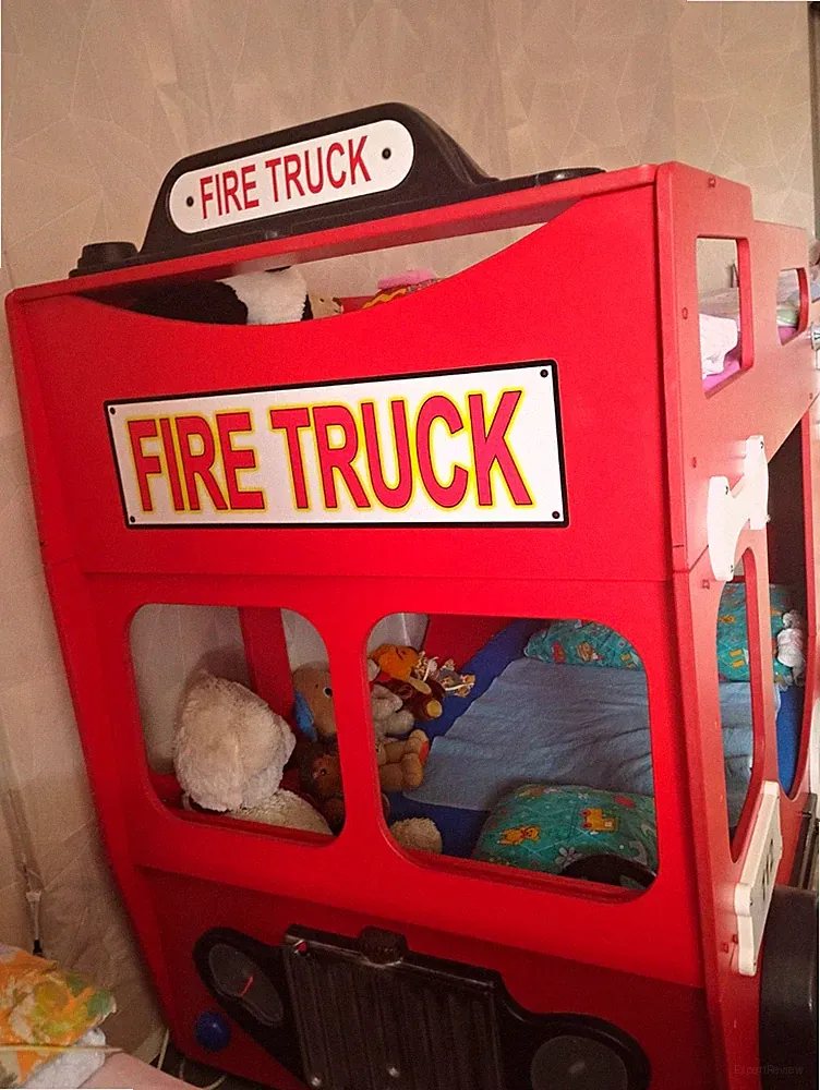 Kinder Stockbett Feuerwehr-Design Fire Truck rot, Holz, Doppelbett, mit Leiter