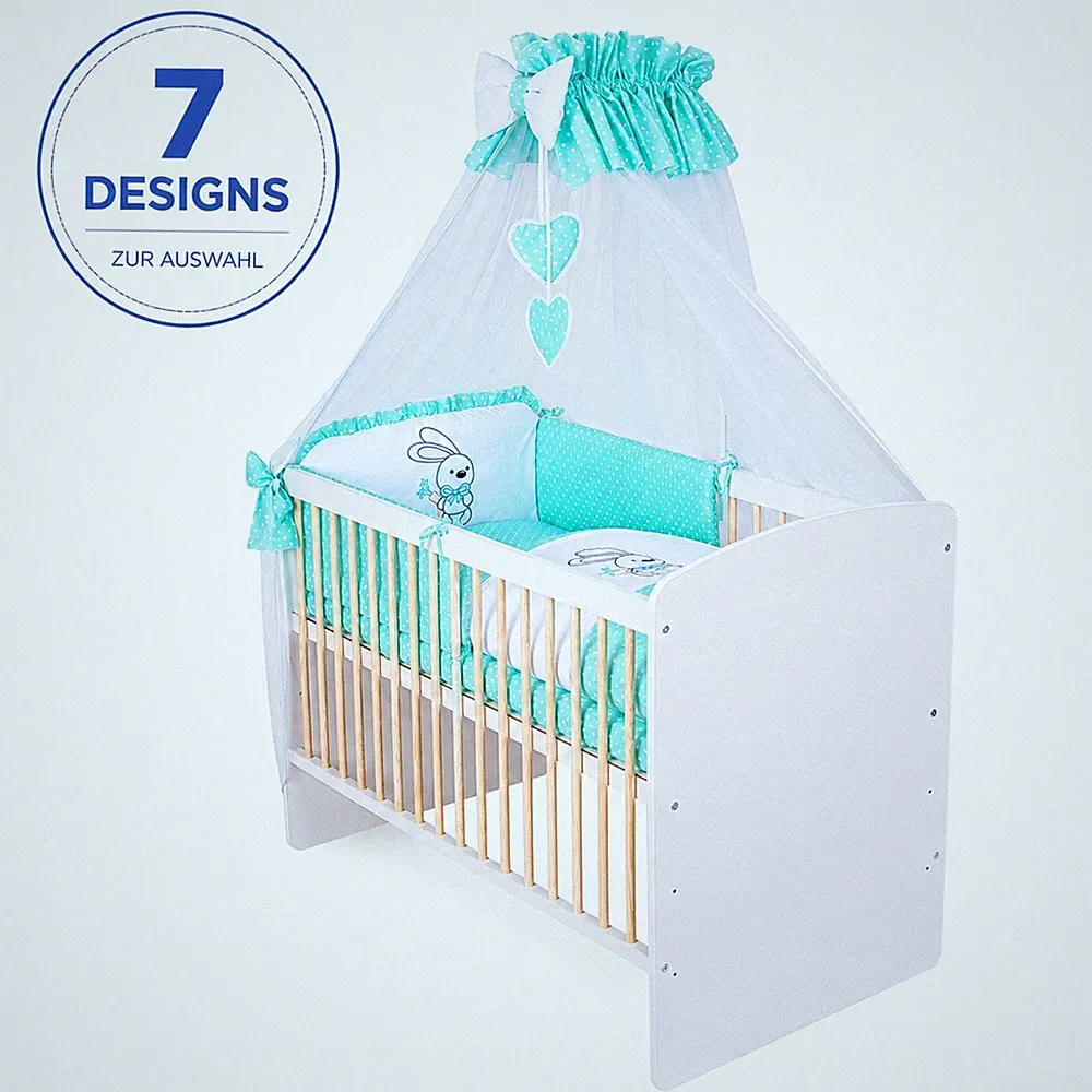 Kinderbett 120x60 Weiß Kiefer mit Matratze Komplettset 10tlg Bettwäsche