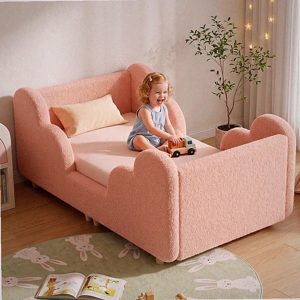 Kinderbett 70x140 cm, Wolkenweicher Kinderbettrahmen, Kleinkinderbett mit Schutz