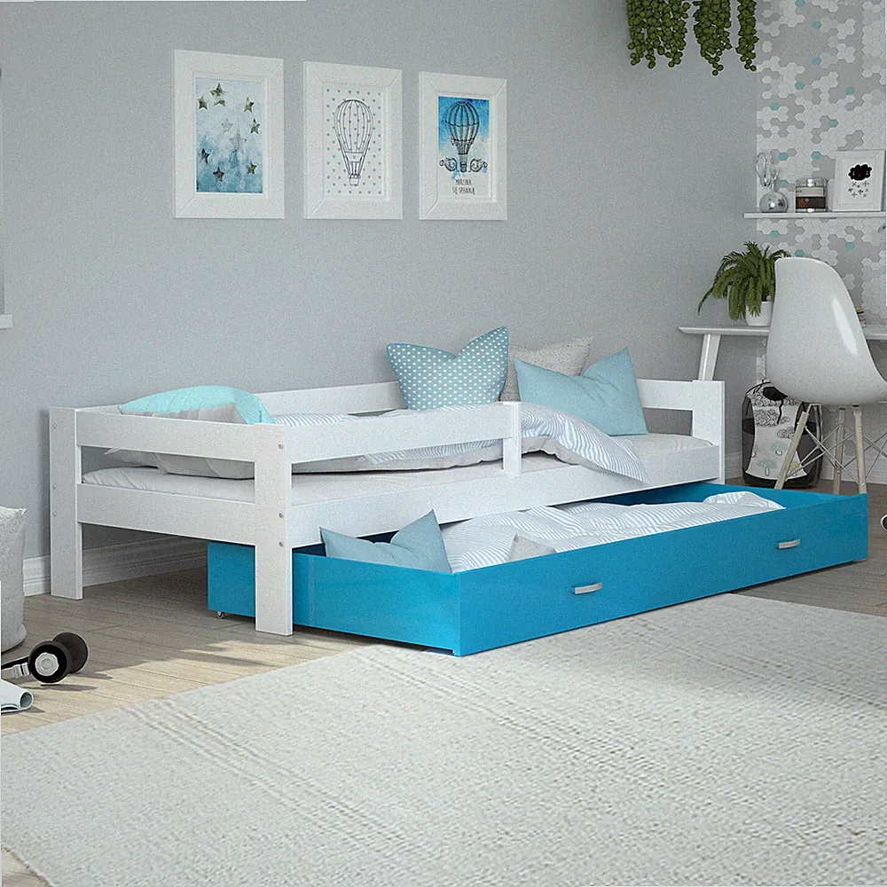 Kinderbett 80x160 cm Bett mit Matratze Lattenrost Schublade HUGO Farbauswahl