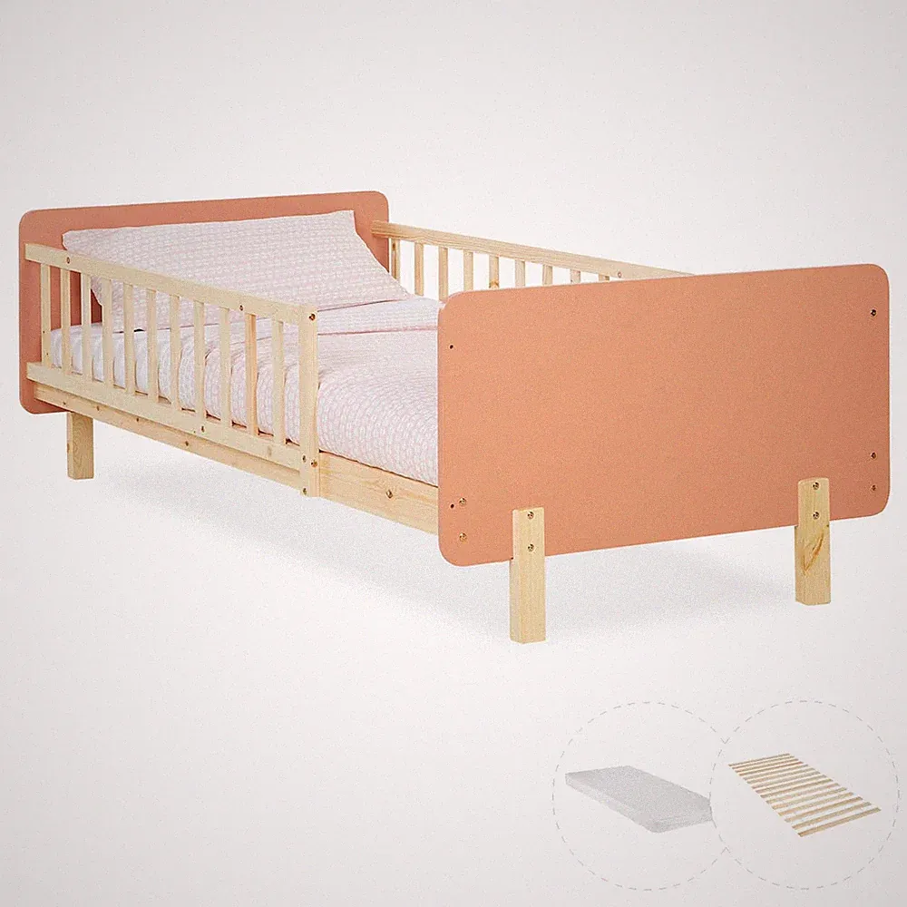 Kinderbett 90x200 cm mit Matratze Rausfallschutz Holzbett Bett Holz Homestyle4u
