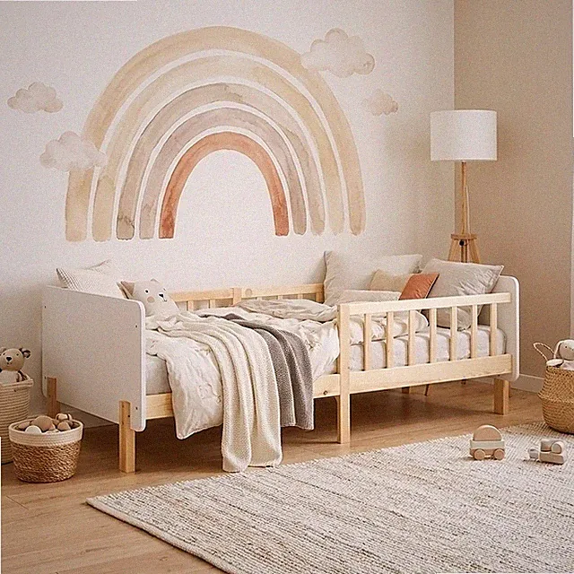 Kinderbett 90x200 Rausfallschutz | Einzelbett Lattenrost | Holzbett Homestyle4u