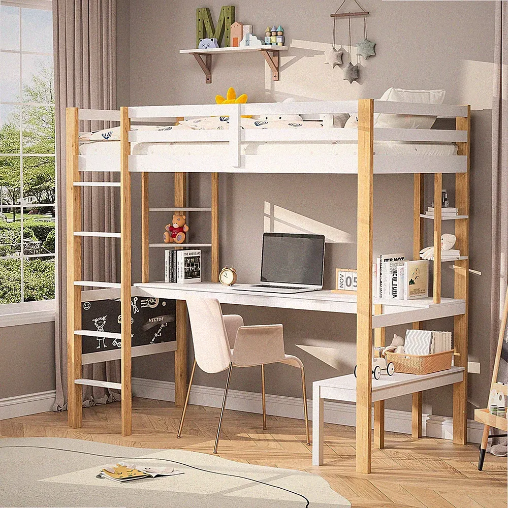 Kinderbett 90x200cm Hochbett Jugendbett Lattenrost Einzelbett mit Schreibtisch