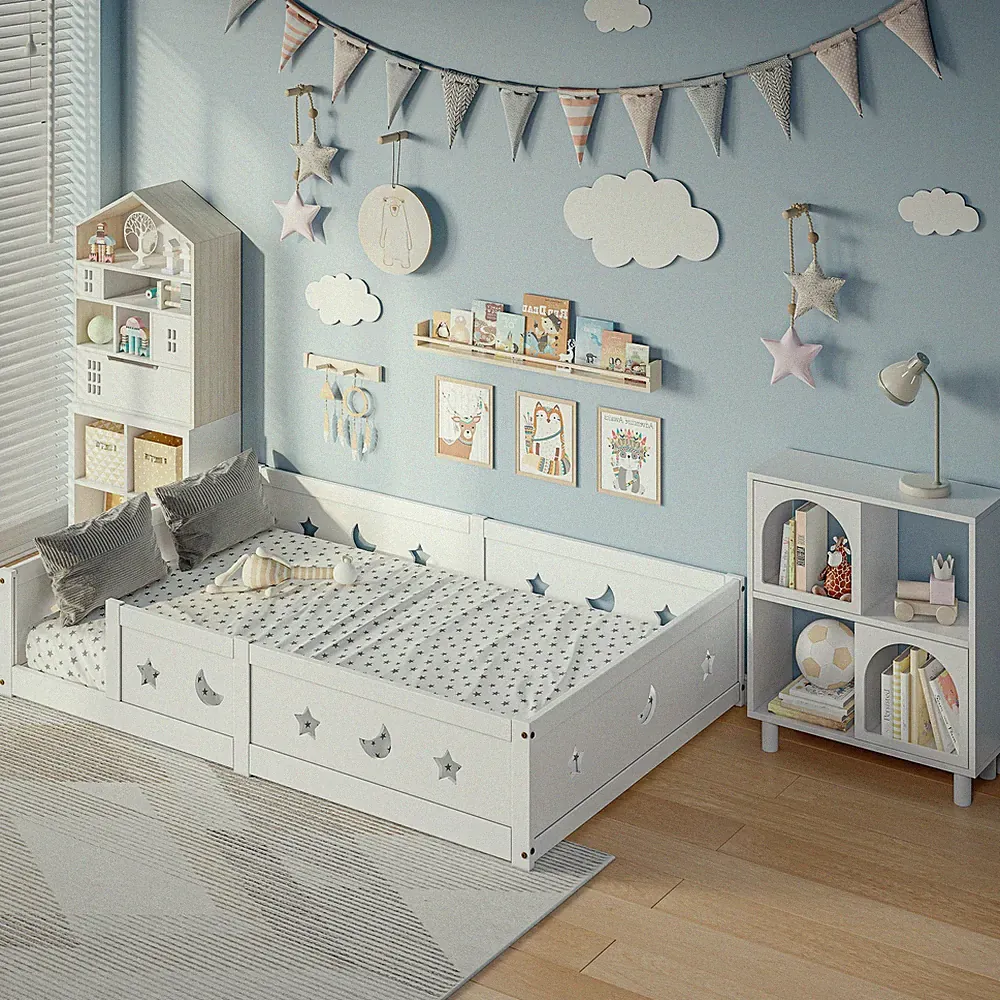 Kinderbett Bodenbett 140x200 cm,Hausbett mit Lattenrost,Doppelbett Bettgestell