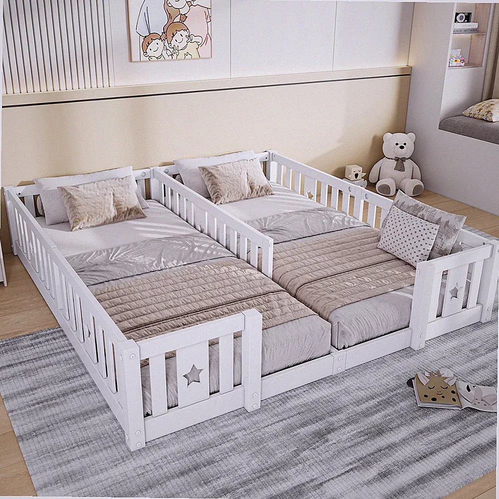 Kinderbett Bodenbett 180x200 cm,Montessori Bett 90x200 cm mit Sicherheitsgitter