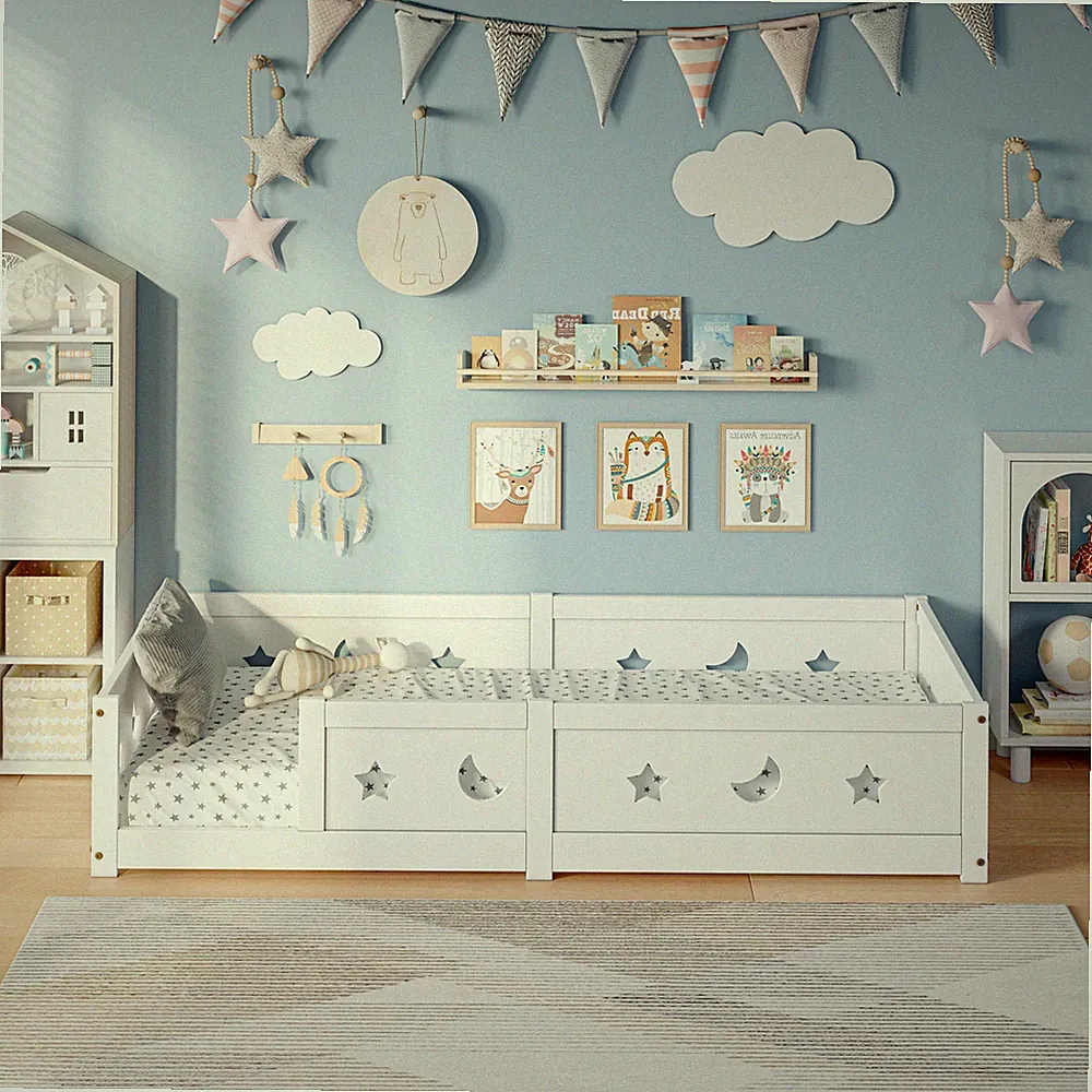 Kinderbett Bodenbett 90x200 cm,Bettgestell 120x200 Hausbett mit Lattenrost Holz