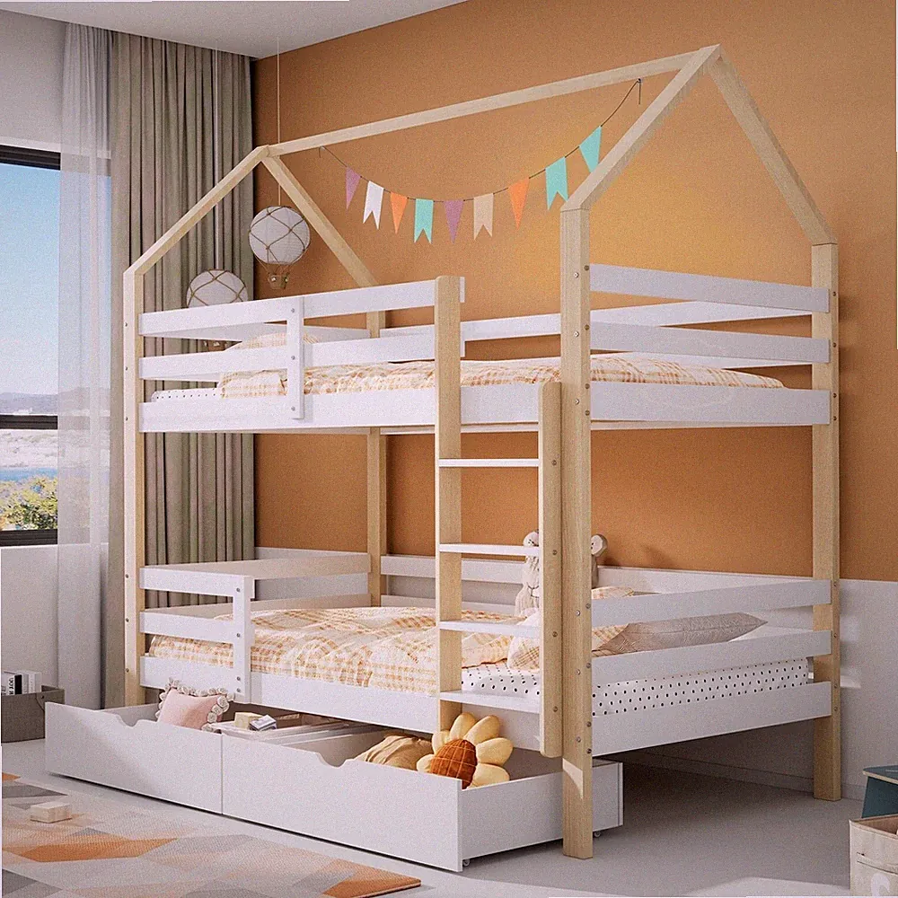 Kinderbett Etagenbett 90x200cm Hochbett Stockbett Stauraum Bettkasten Lattenrost