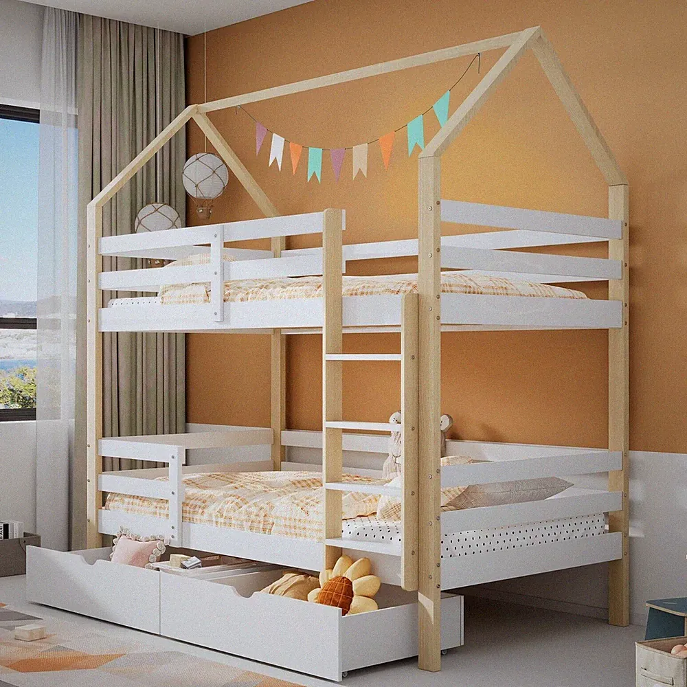 Kinderbett Etagenbett 90x200cm Hochbett Stockbett Stauraum Bettkasten Lattenrost
