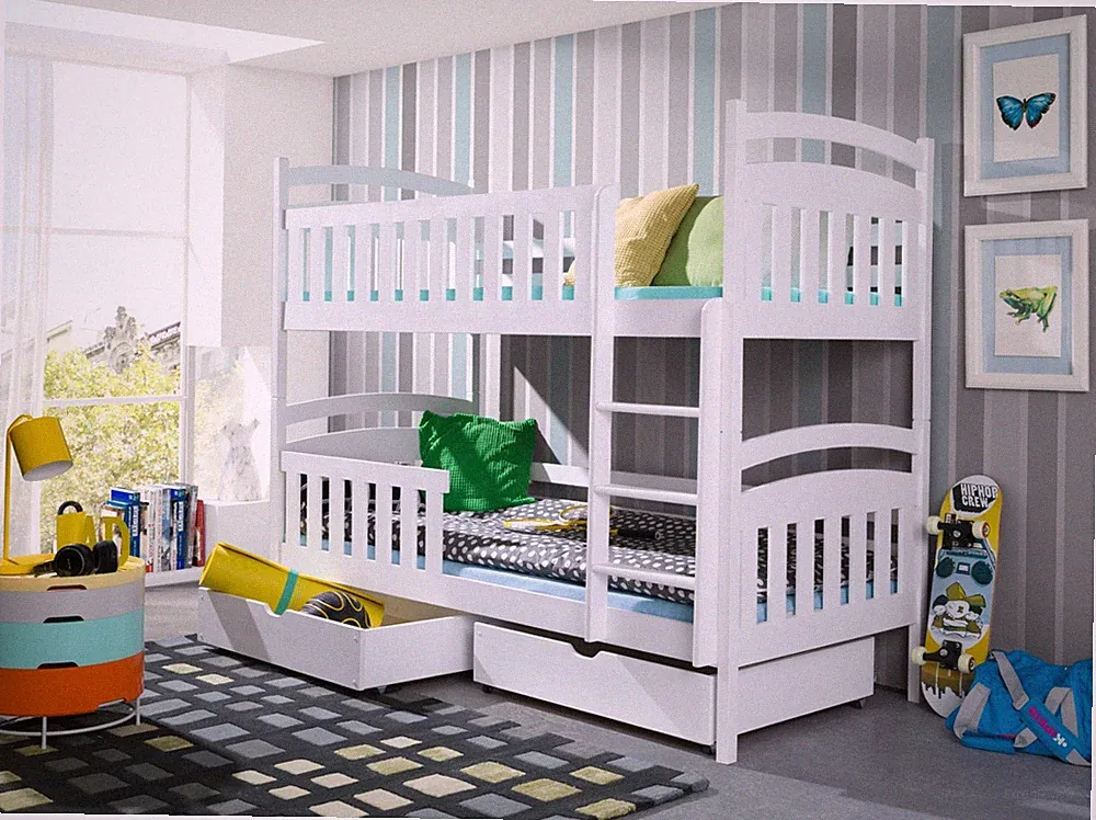 Kinderbett Etagenbett Hochbett Kinder Holz 2 Betten 80x180 Weiss inkl.Matratzen
