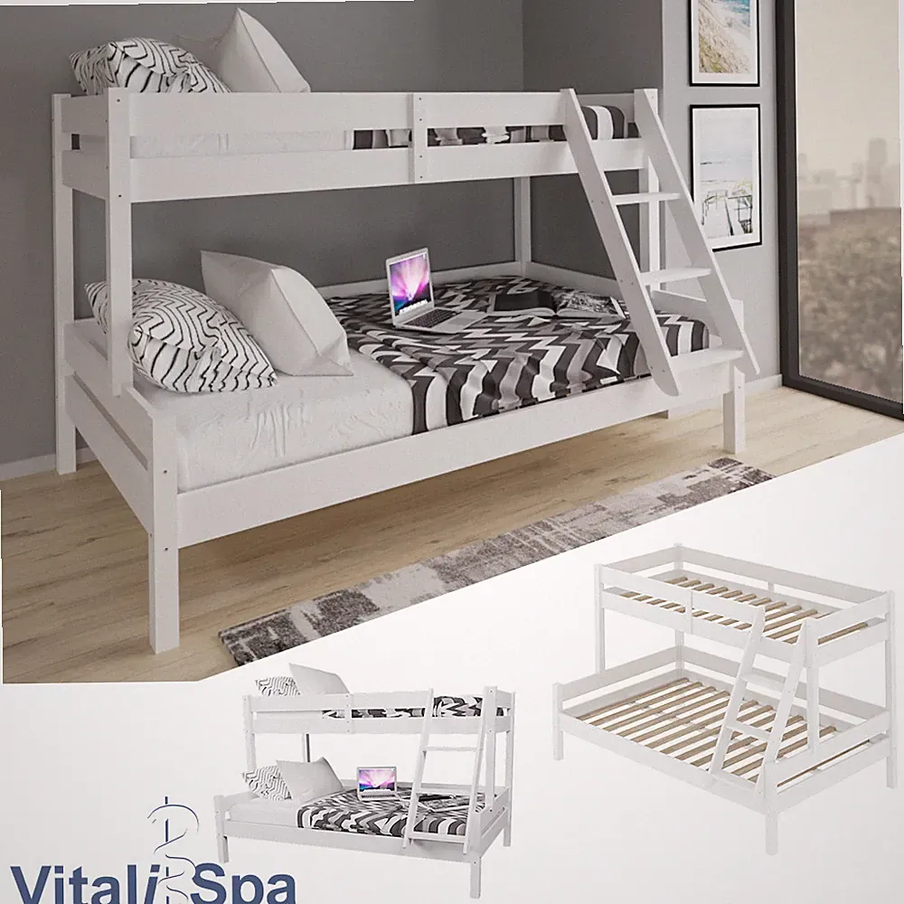 Kinderbett Etagenbett Hochbett Spielbett Massiv Stockbett Everest Weiß VitaliSpa