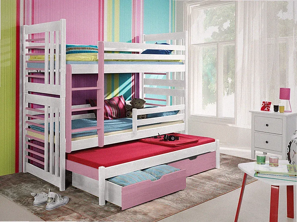 Kinderbett Etagenbett Stockbett für drei Personen Rollo Hochbett Holz Kiefer 16