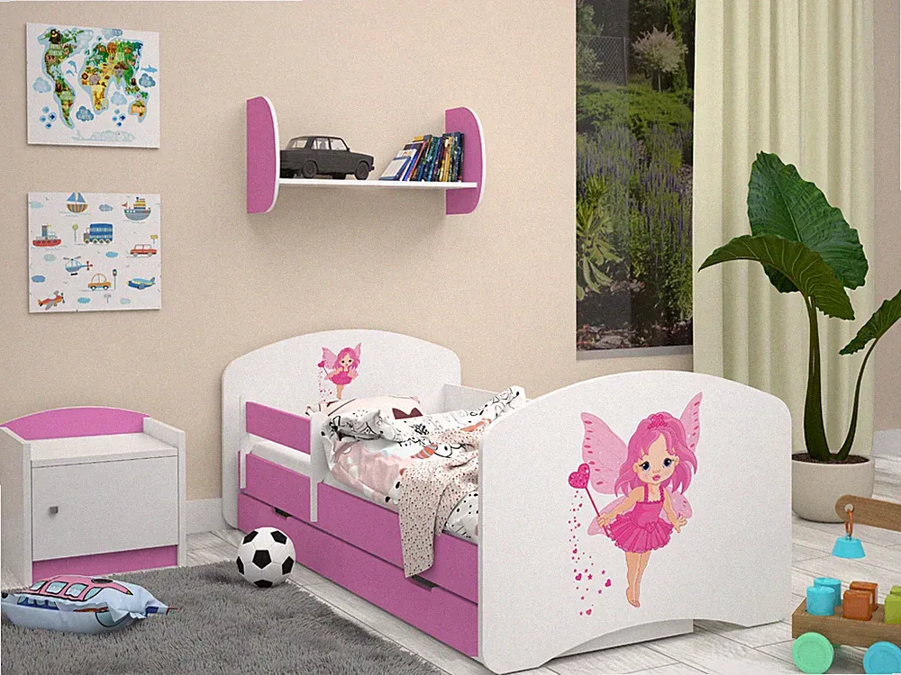 Kinderbett für Mädchen- Mit Matratze & Schublade und Rausfallschutz 160x80 ROSE