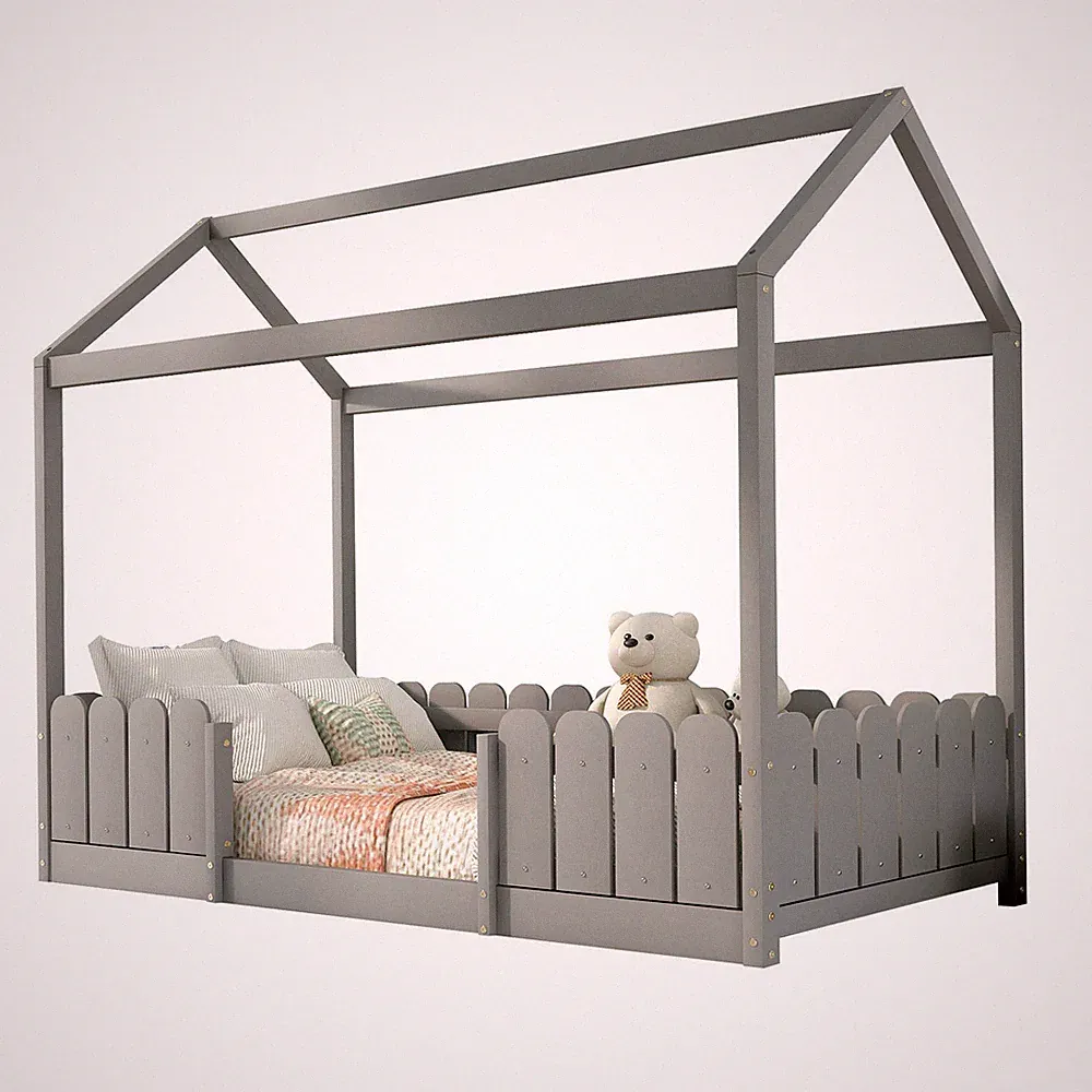 Kinderbett Hausbett 90x200 cm Bettgestell Rausfallschutz Kiefernholz Lattenrost