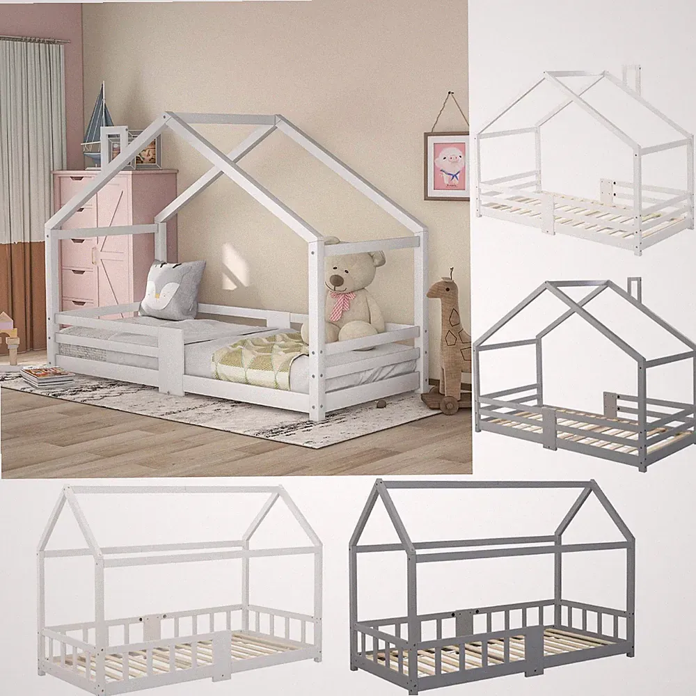 Kinderbett Hausbett Kinderzimmer Holzbett mit Lattenrost Einzelbett Bett 90x200