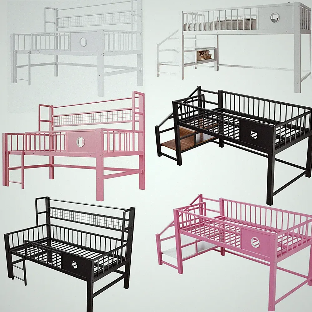 Kinderbett Hochbett mit Lattenrost Metall Bettgestelle Kinderzimmermöbel 90x200