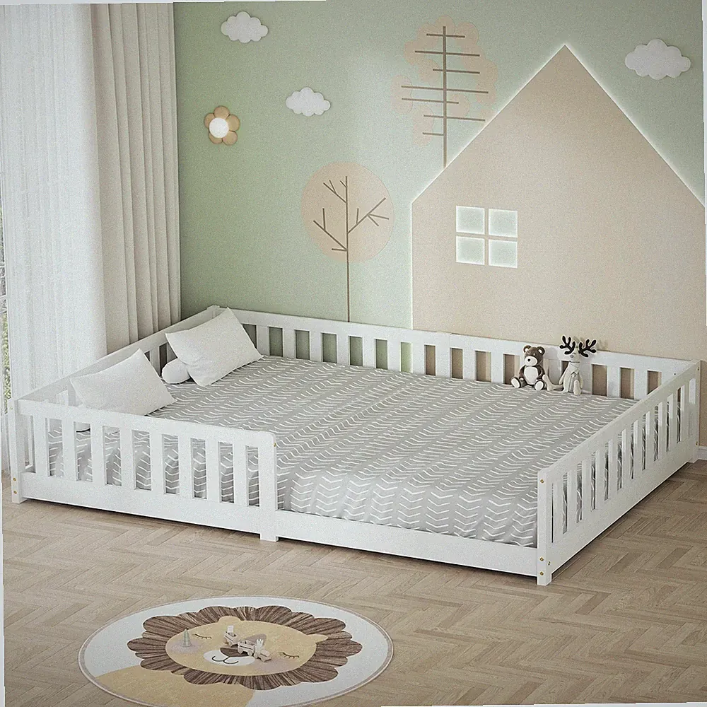 Kinderbett Holzbett Lattenrost Einzelbett Rausfallschutz Bett 140 x 200 cm Weiß