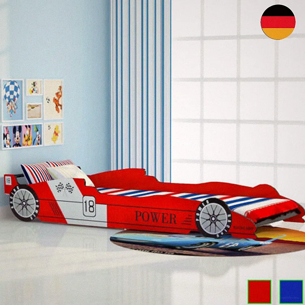 Kinderbett Kinderzimmer 90x200cm Rennwagen Bett Blau/Rot Jugendbett Autobett Neu