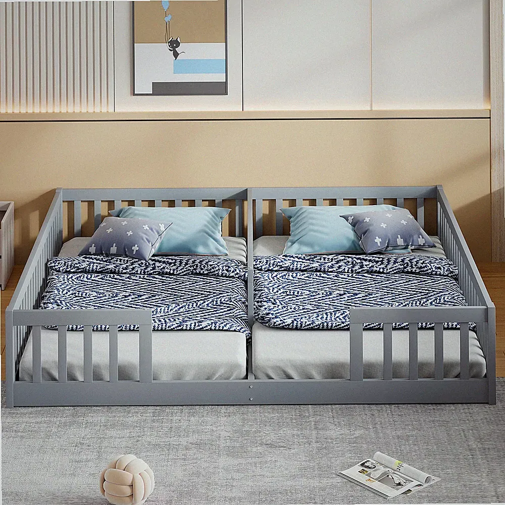 Kinderbett mit Geländer Paneelbett Doppelbett Bodenbett Bettrahmen für 2 Kinder