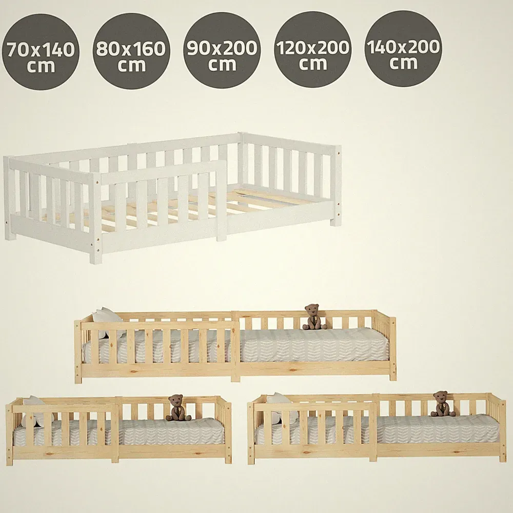 Kinderbett mit Lattenrost Jugendbett Matratze Rausfallschutz Holzbett Natur/Weiß