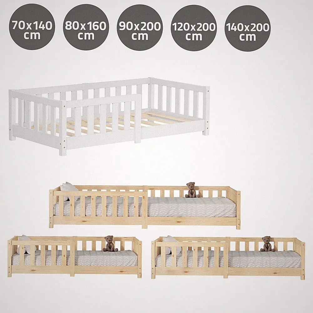 Kinderbett mit Lattenrost Matratze Jugendbett Rausfallschutz Holzbett Natur/Weiß