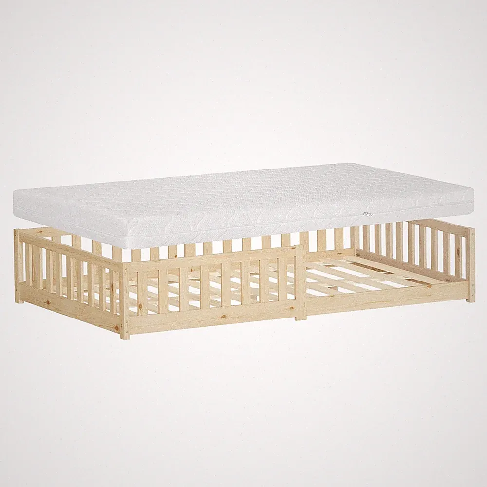 Kinderbett mit Matratze Einzelbett Lattenrost Rausfallschutz 120 x 200 cm Natur