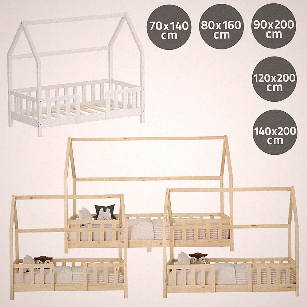 Kinderbett mit/ohne Matratze Holzbett Bettgestell mit Lattenrost Rausfallschutz