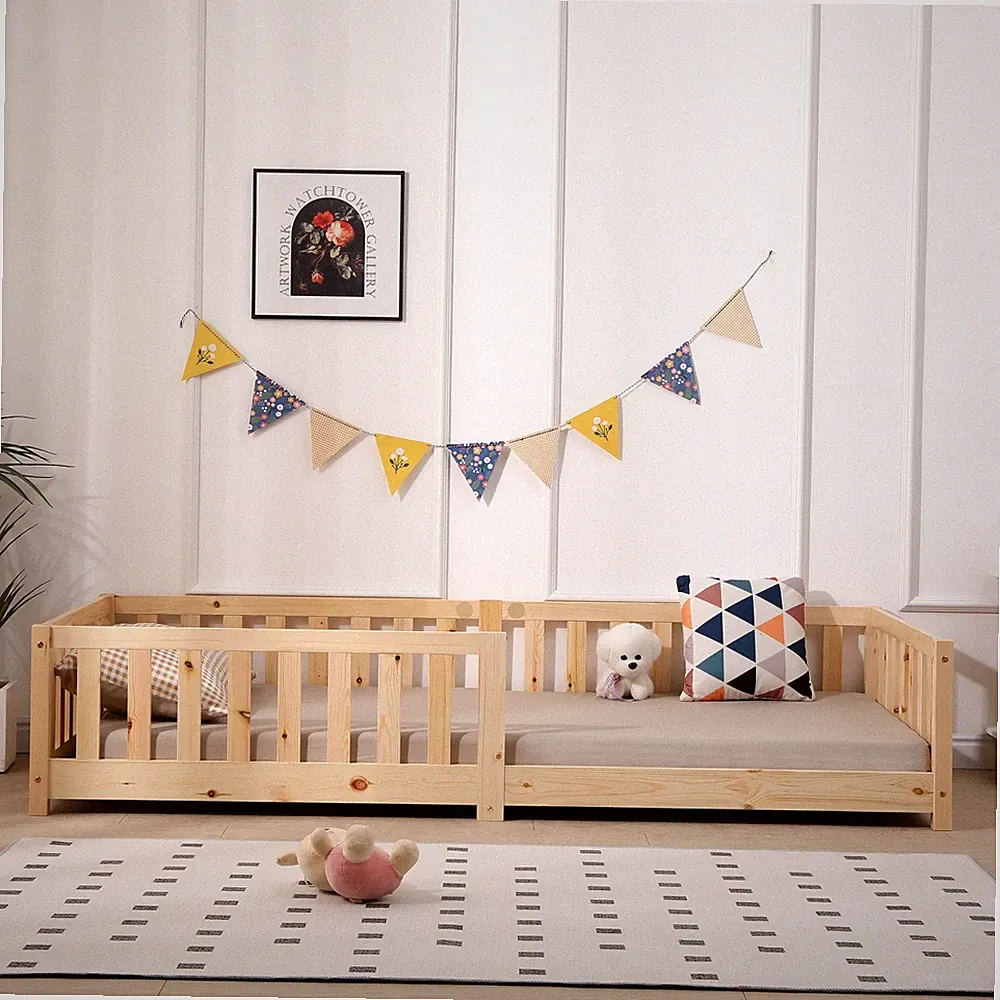 Kinderbett mit Rausfallschutz und Lattenrost | 90x200 | 80x160 | Weiß | Natur