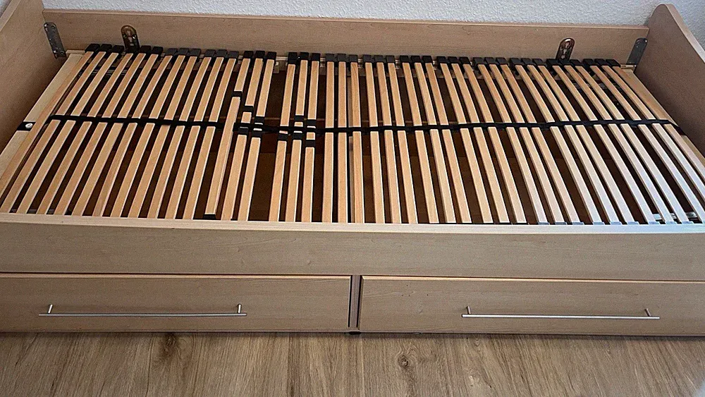 Kinderbett mit Schublade, Holz, Bettgestell, Lattenrost, Und Matratze 90x200 Cm