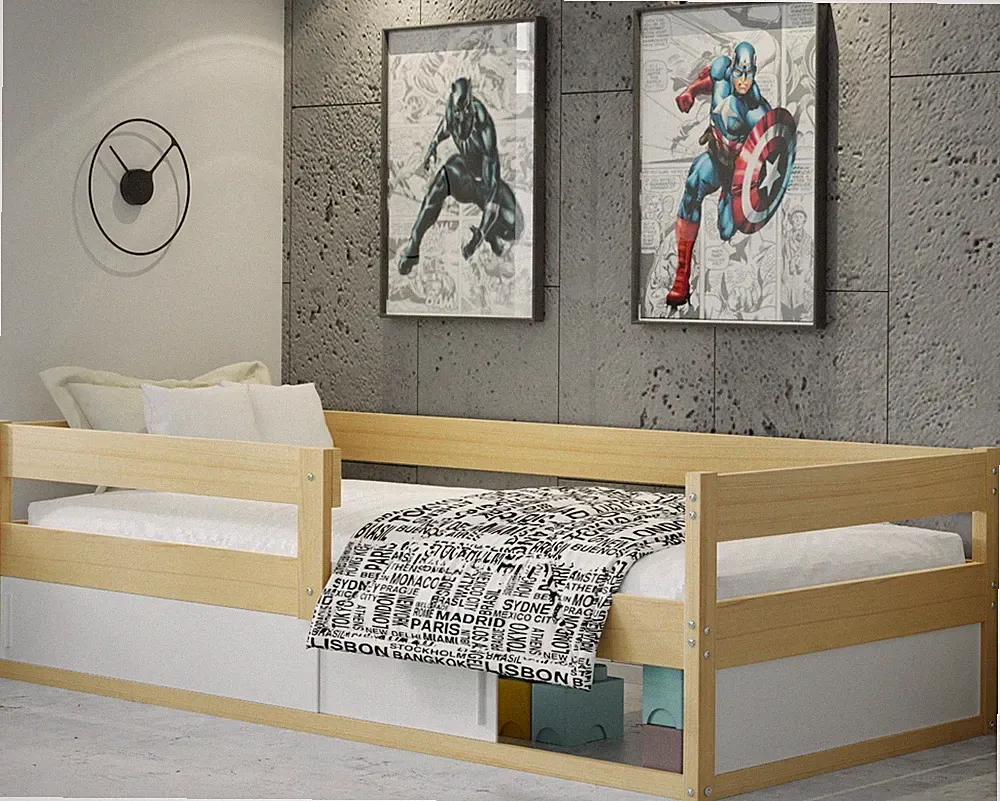 Kinderbett Montessori Einzelbett 160x80cm Bodenbett Kiefernholz mit Lattenrost