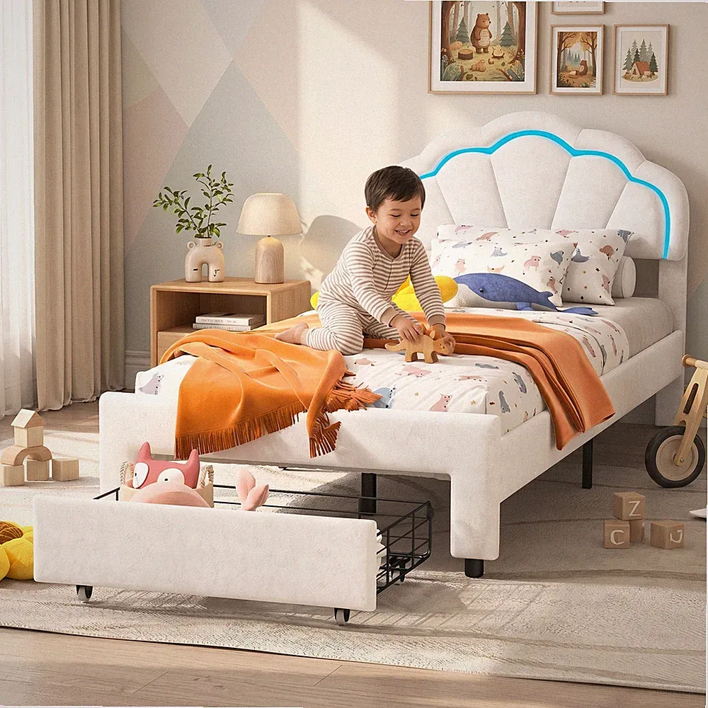 Kinderbett Polsterbett 90*200cm Bettgestell mit Lattenrost Einzelbett für Kinder