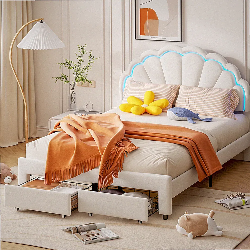 Kinderbett Polsterbett,90x200 cm für Kinder Gepolstertes Bett für Kinder mit LED
