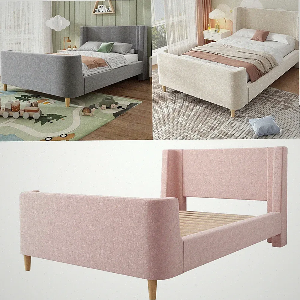 Kinderbett Polsterbett Einzelbett Schlittenbett mit kosmischem Muster 90 x 200cm