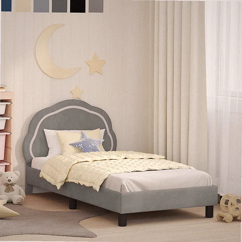 Kinderbett Polsterbett mit Kopfteil Samt Kinder Bettgestell Einzelbett 90x200cm