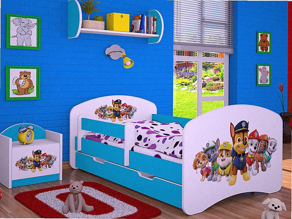 Kinderbett Super Hunde Paw | MATRATZE und SCHUBLADE | 140/160/180/190 PATROL !!