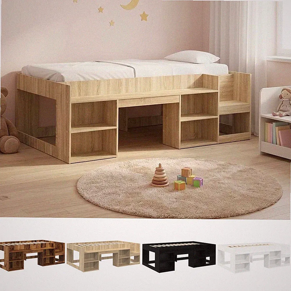 Kinderbettgestell mit Stauraum Altholz Bettgestell Einzelbett Bett Lattenrost