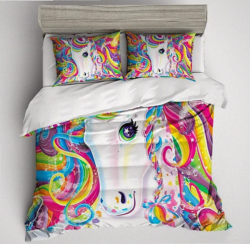 Kinderbettwäsche Set Mädchen Einhorn Bettwäsche 135x200 Set Unicorn Pony Pferde
