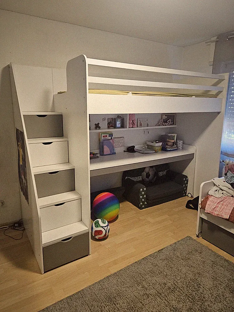 Kinderhochbett mit Schreibtisch und Schubladen 90x200 Kinderbett