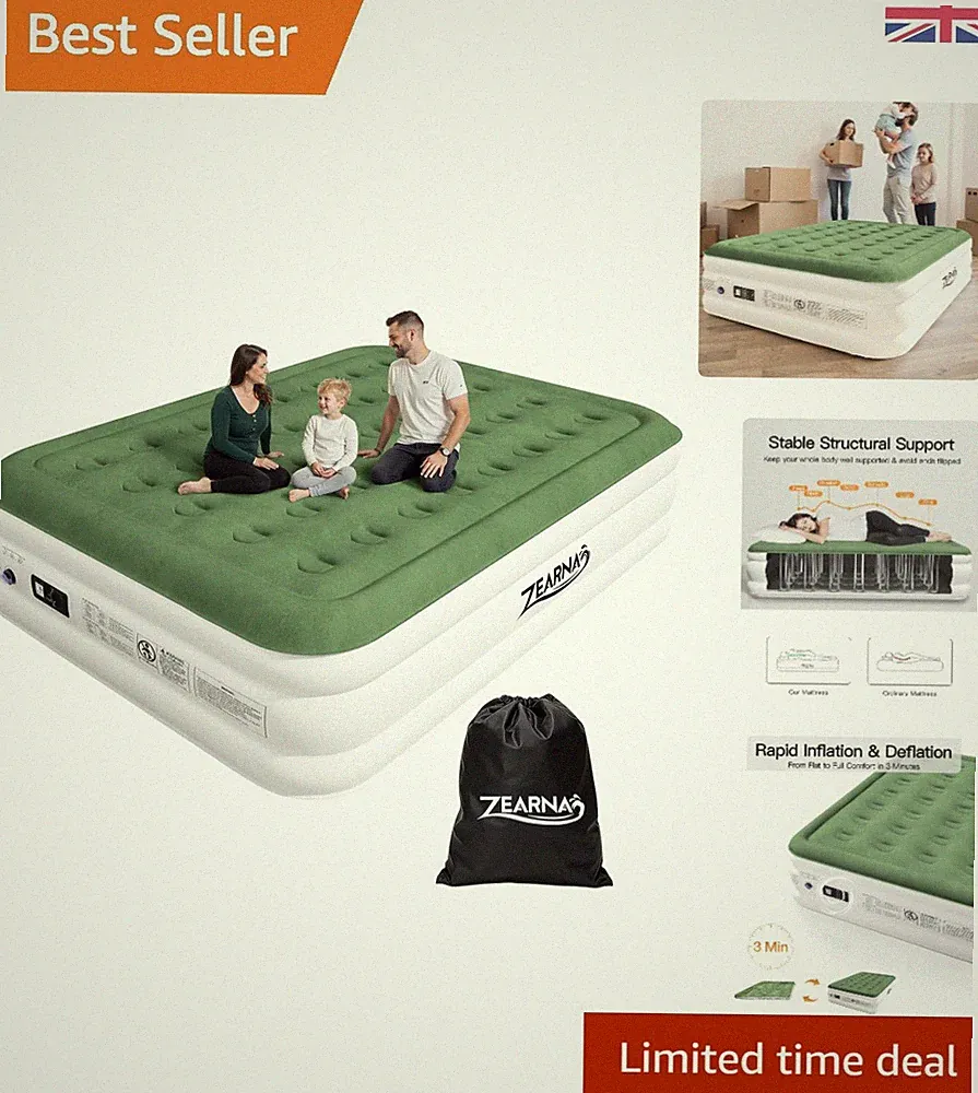 King Size aufblasbare Matratze mit integrierter Pumpe - müheloser 3-Minuten-Aufbau