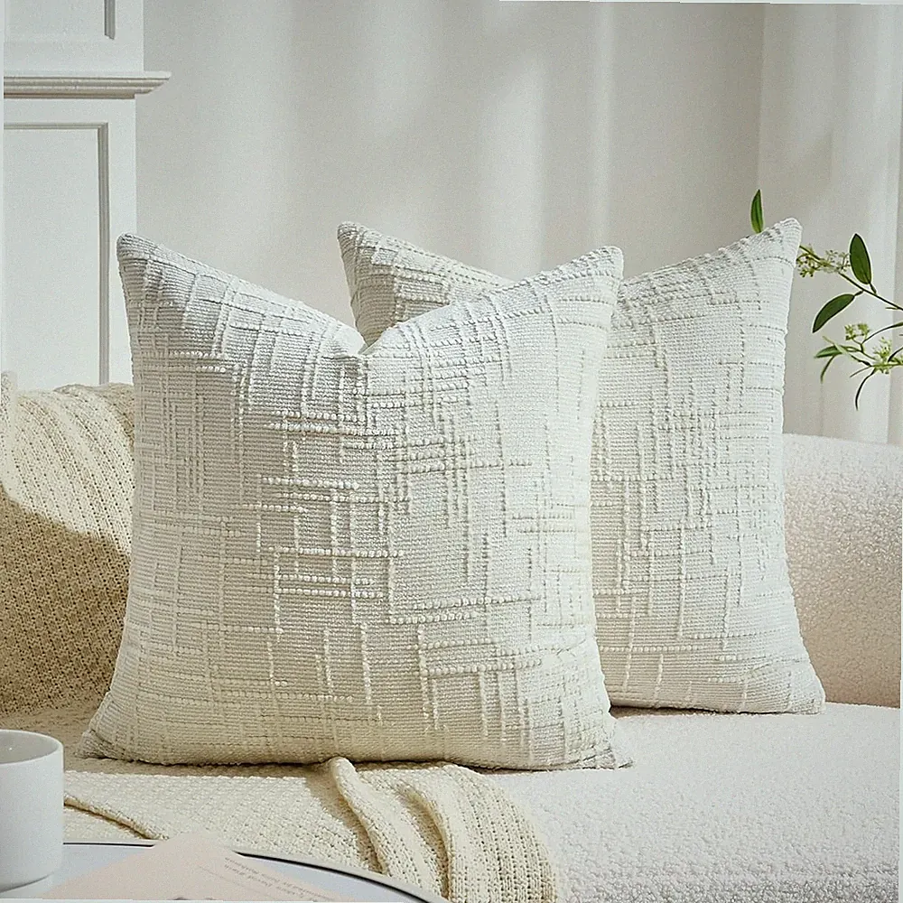 Kissenbezug 40x40 cm Weiß Kissenhülle Dekorative Chenille Sofakissen Couchkissen