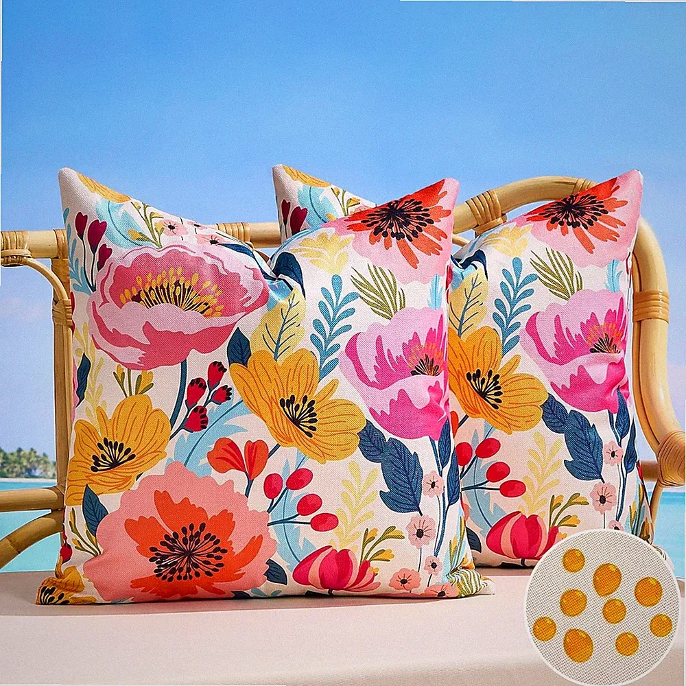 Kissenbezug 45X45 Cm Rosa Gelb Blume Outdoor Wasserdicht Kissenbezüge Pillow Cov